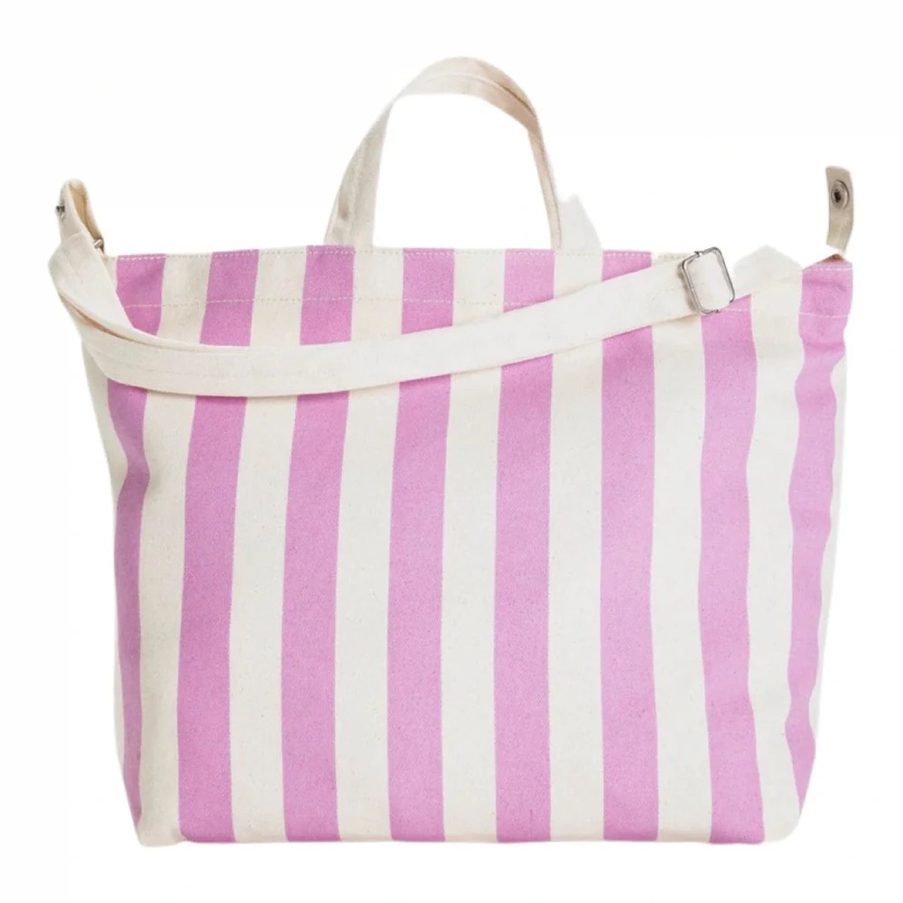 PINK AND WHITE STRIPE HORIZONTAL ZIP DUCK BAG BAGGU